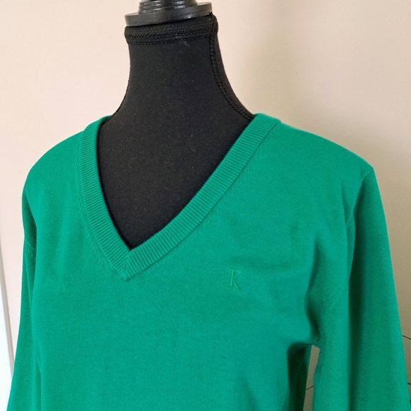 Calvin Klein Jeans V-Neck Sweater Women's Small Green Colorful Knit Top NWT - Picture 6 of 12